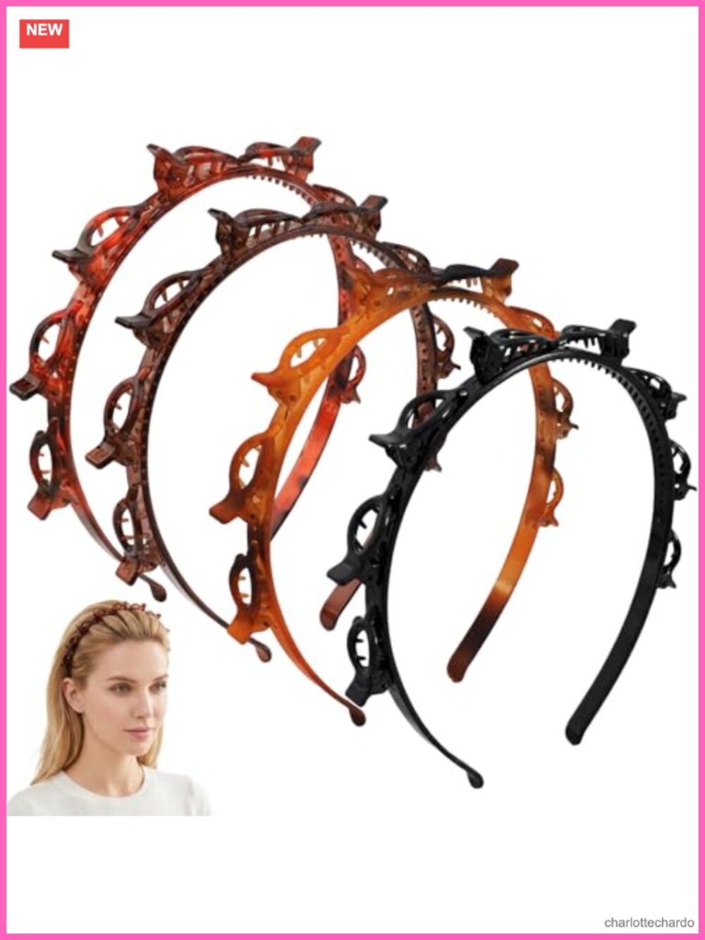 Double Layer Headband with Clips Weave Bangs Hairpin Teeth ABS Resin Hair